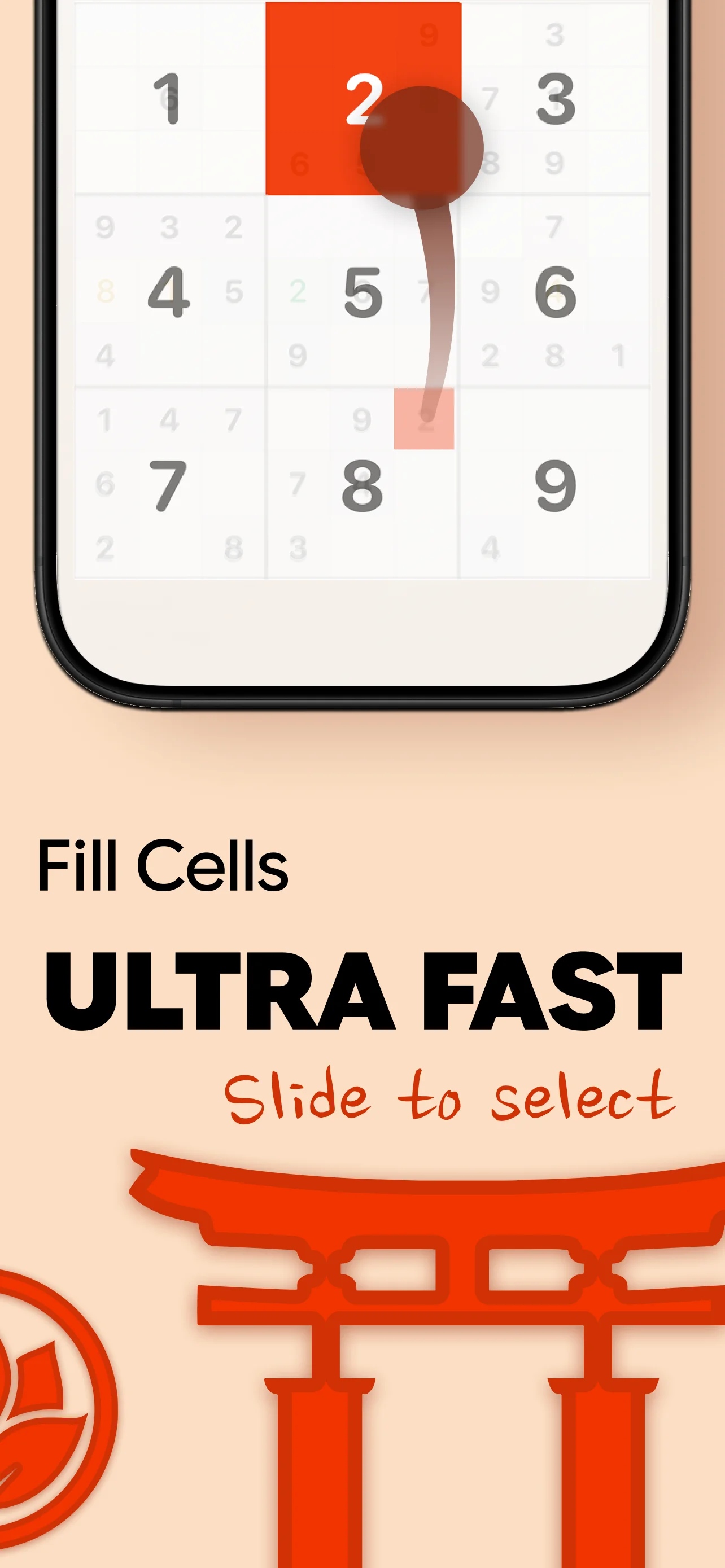 Ultra-fast slide-to-select cell input for competitive sudoku speed play